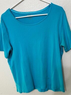 Vintage White Stag Turquoise Scoop Neck Top XL (Fits Like M/L) 100% Cotton